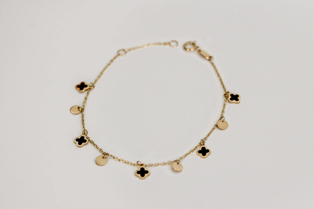 "Clover & Circle" Bracelet - 14k Yellow Gold