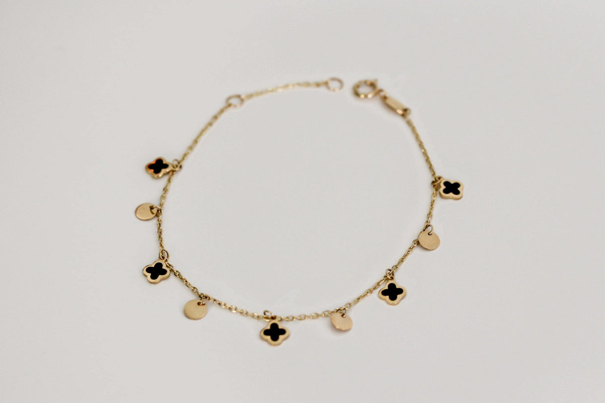 "Clover & Circle" Bracelet - 14k Yellow Gold