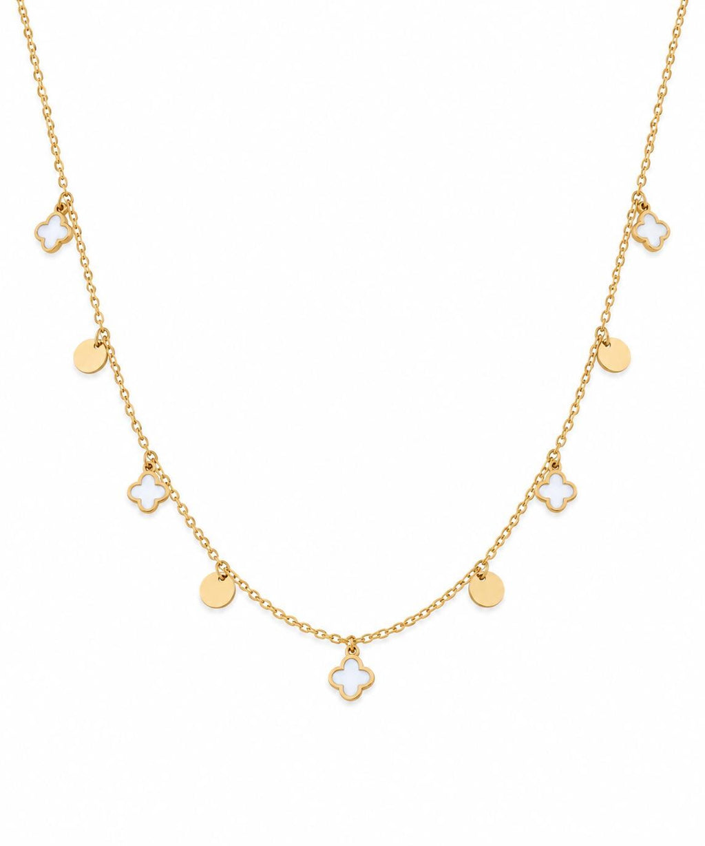 "White Clover Enamel" Necklace - 14k Yellow Gold