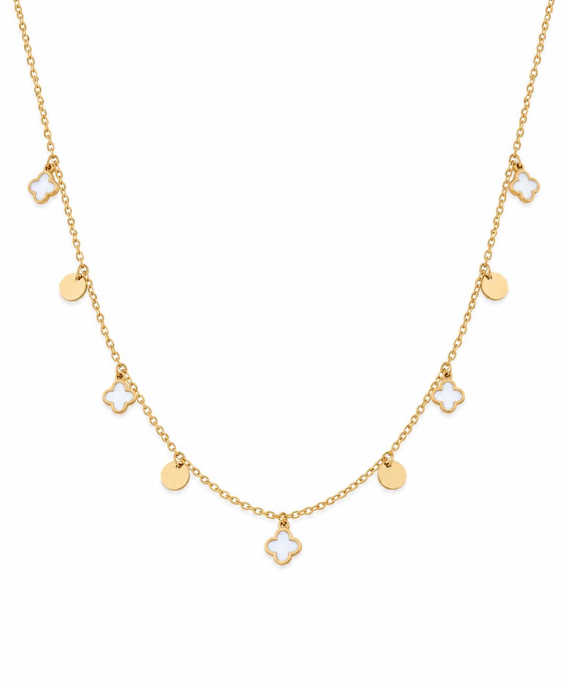 "White Clover Enamel" Necklace - 14k Yellow Gold