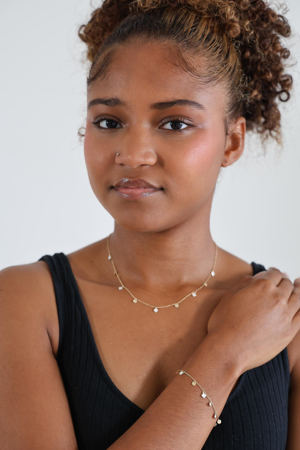 "White Clover Enamel" Necklace - 14k Yellow Gold