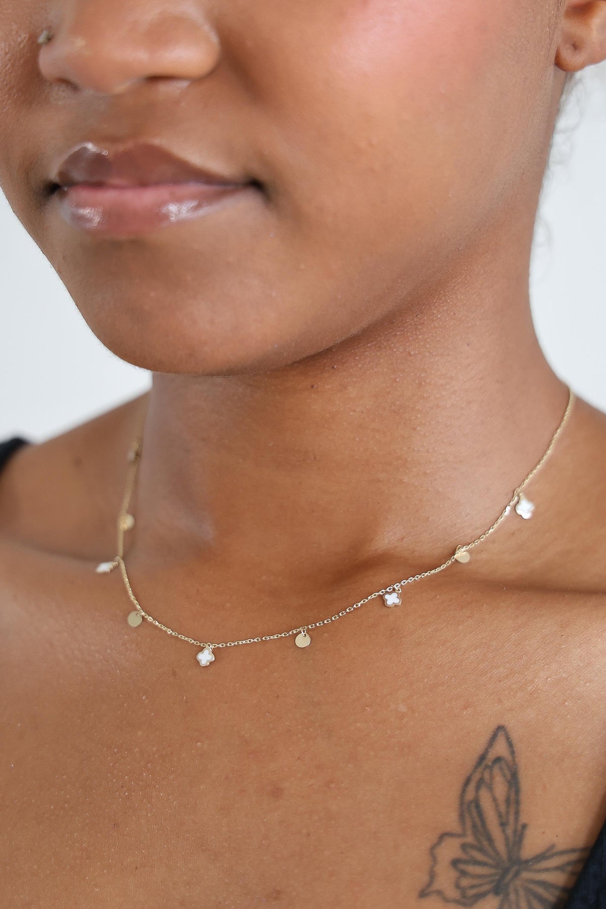 "White Clover Enamel" Necklace - 14k Yellow Gold