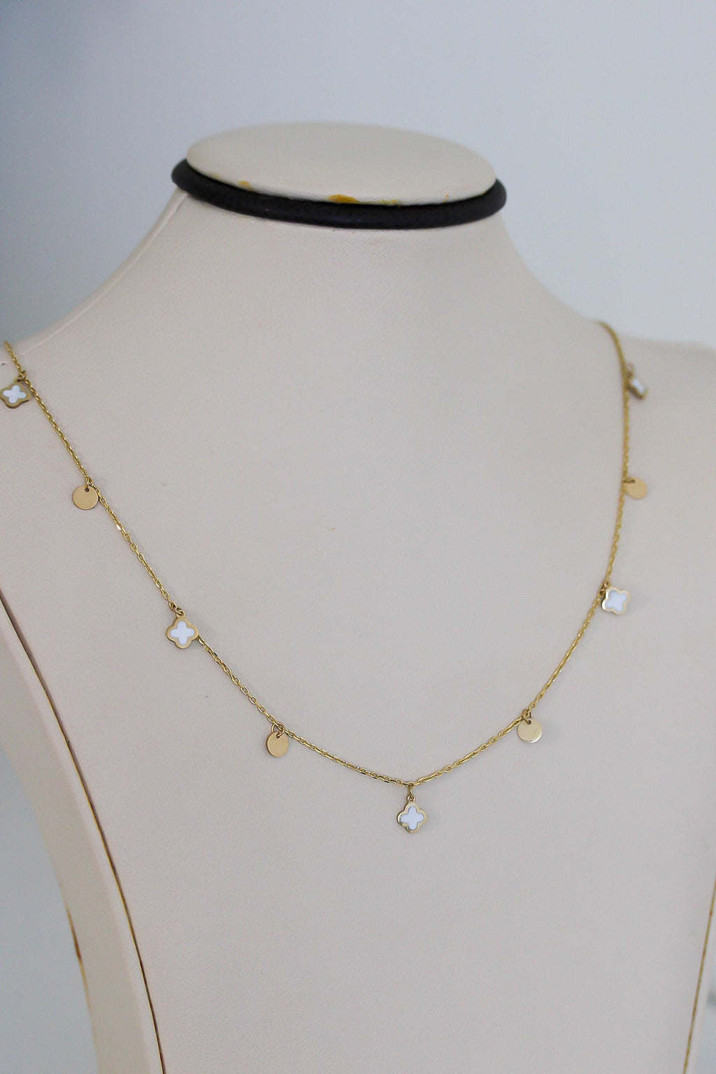 "White Clover Enamel" Necklace - 14k Yellow Gold