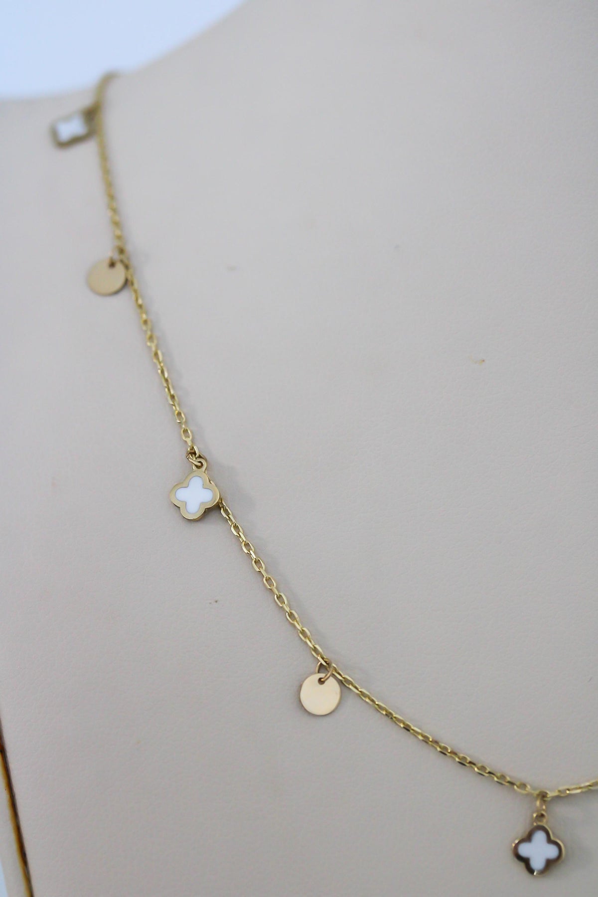 "White Clover Enamel" Necklace - 14k Yellow Gold