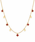 "Red Clover Enamel" Necklace - 14k Yellow Gold