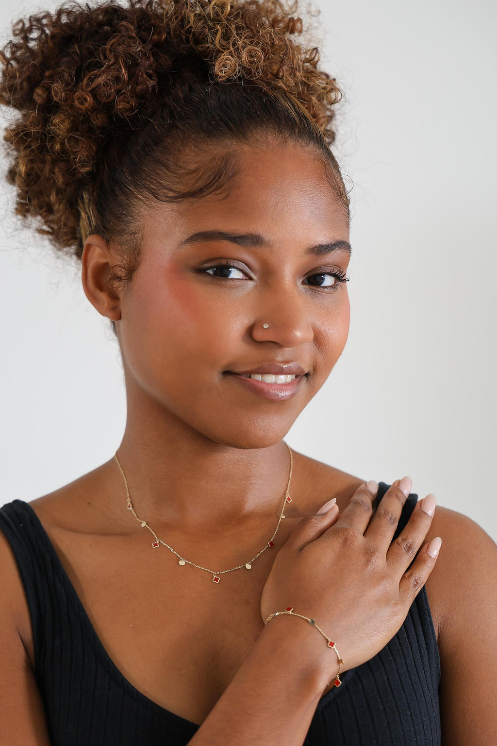 "Red Clover Enamel" Necklace - 14k Yellow Gold