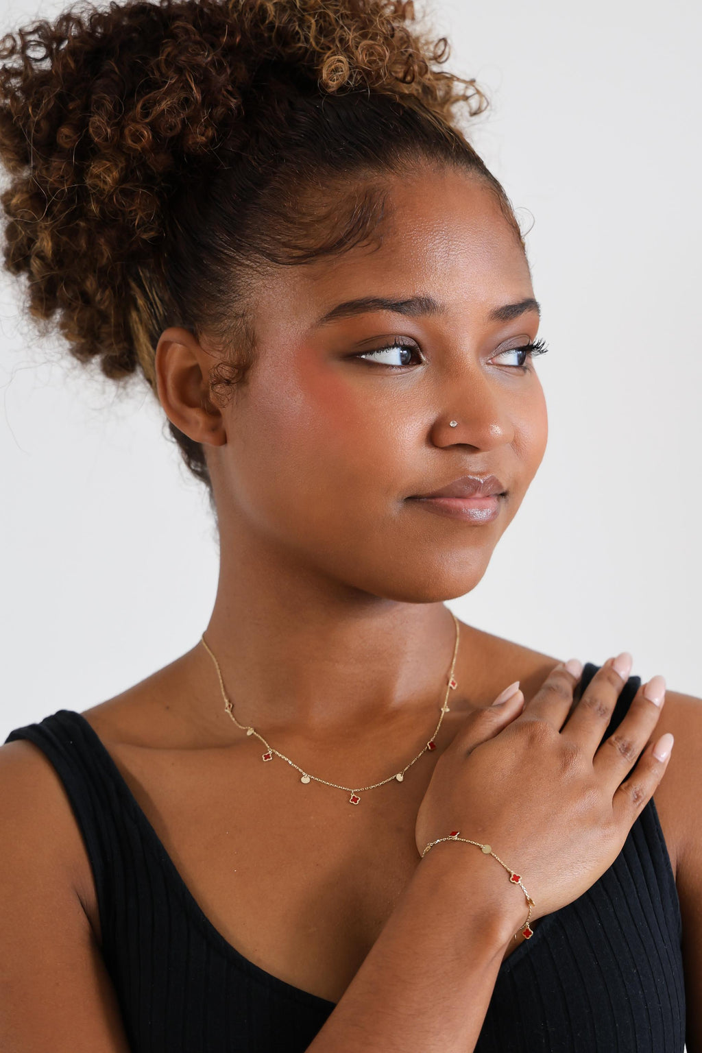 "Red Clover Enamel" Necklace - 14k Yellow Gold