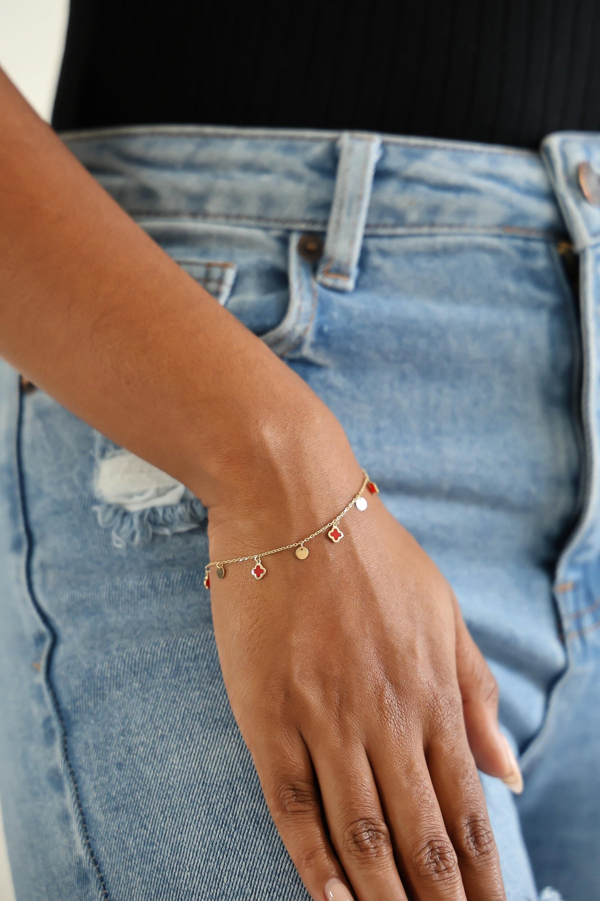 "Clover & Circle" Bracelet - 14k Gold