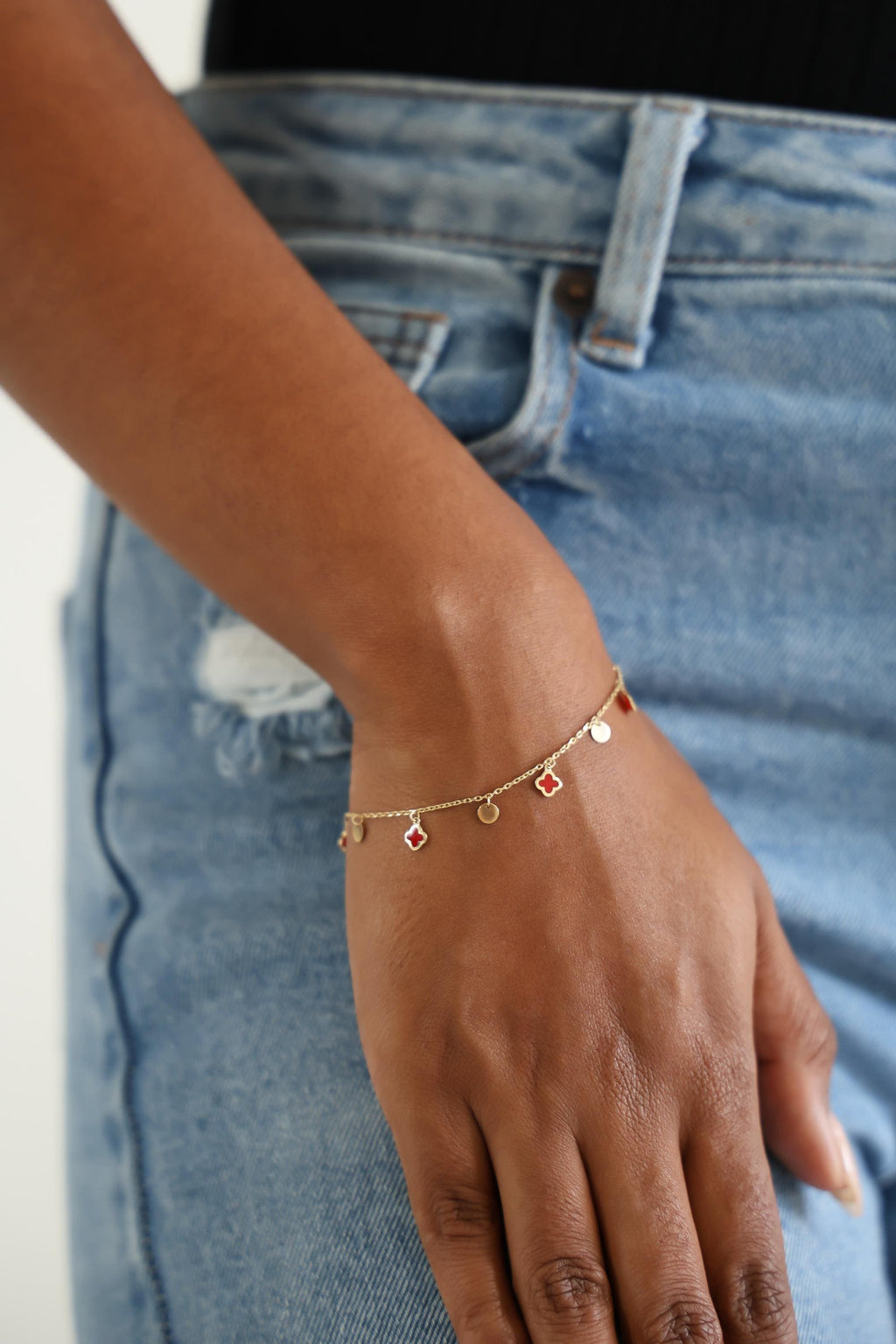 "Clover & Circle" Bracelet - 14k Gold