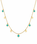 "Blue Clover Enamel" Necklace - 14k Yellow Gold