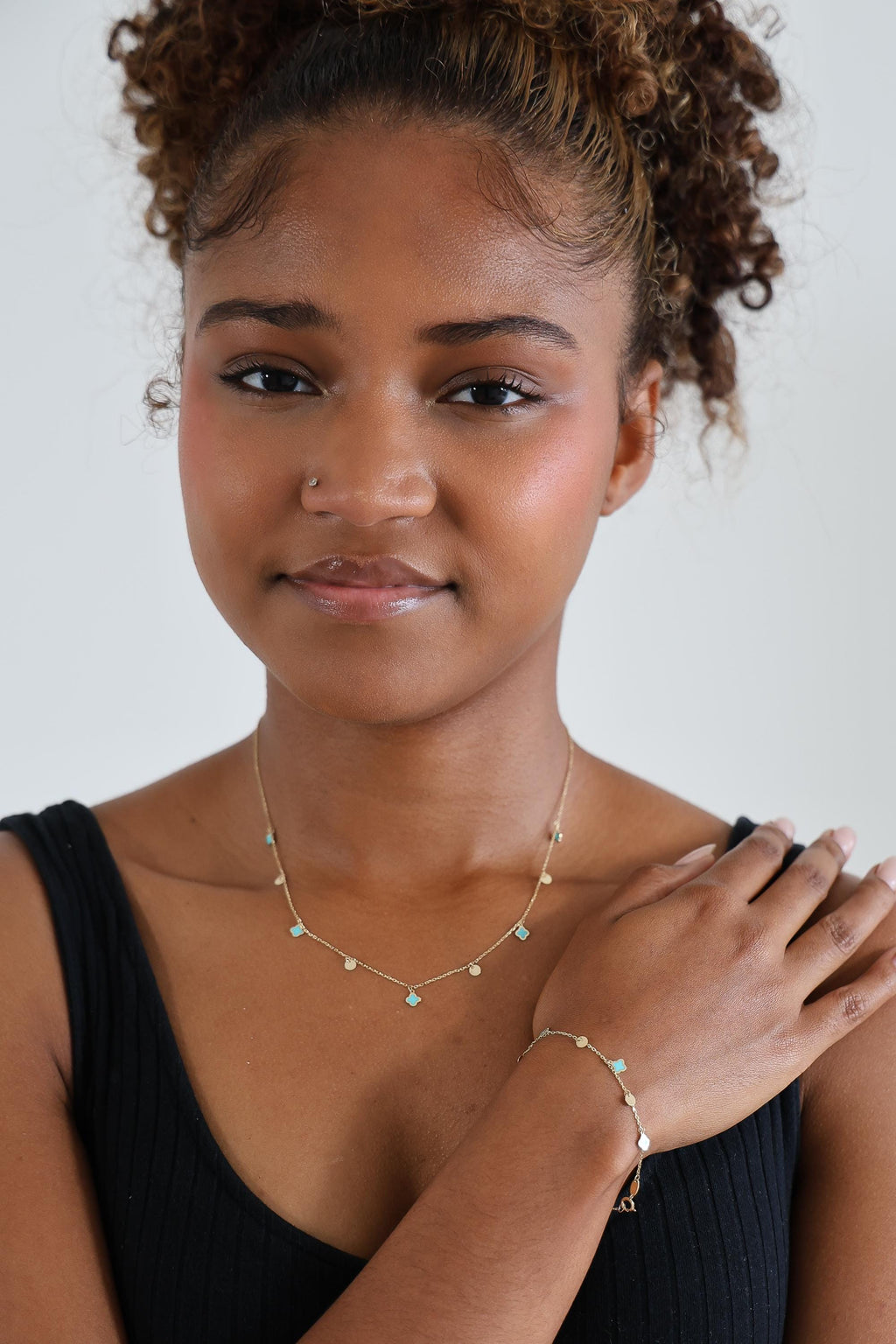 "Blue Clover Enamel" Necklace - 14k Yellow Gold