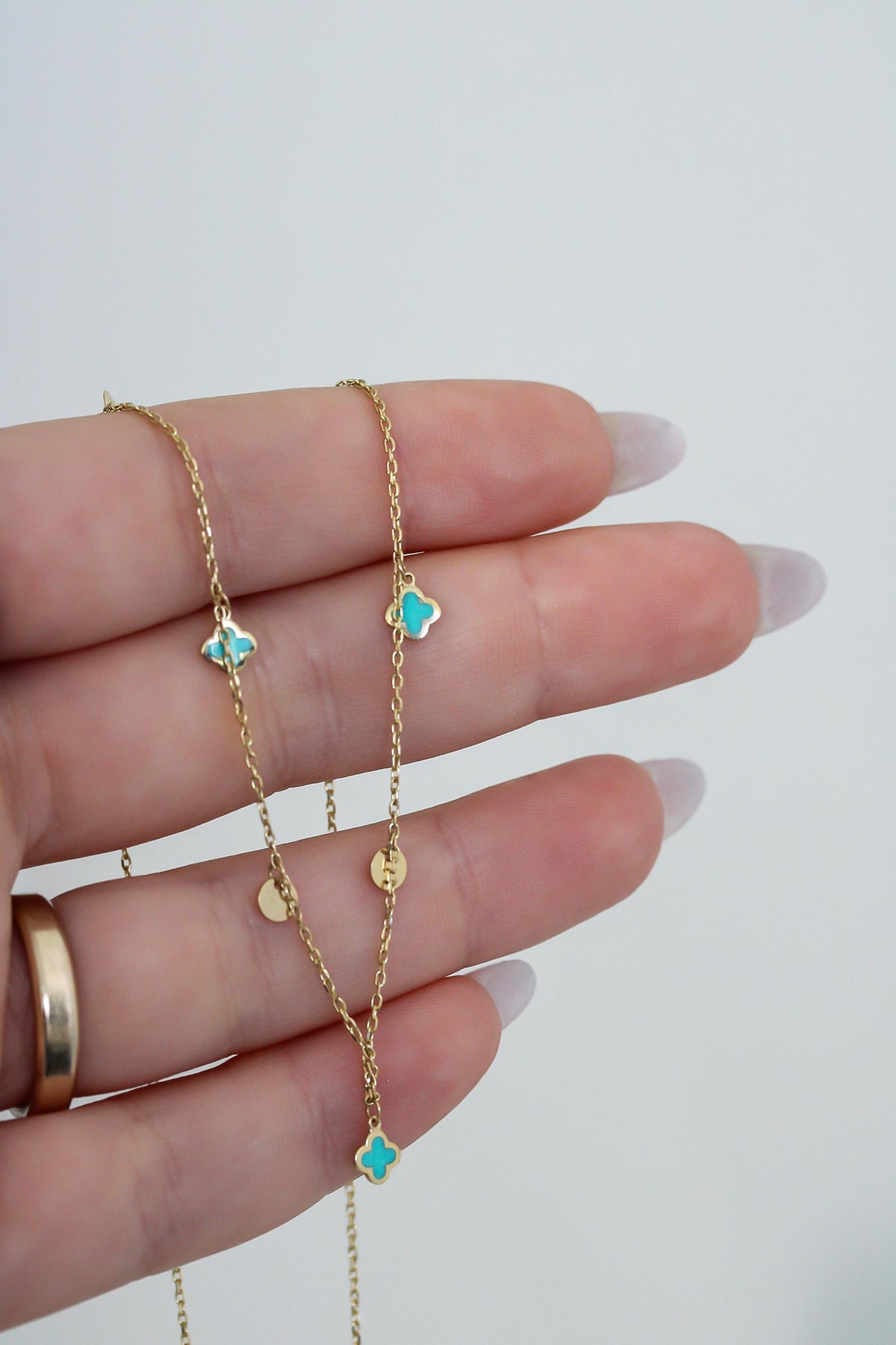 "Blue Clover Enamel" Necklace - 14k Yellow Gold