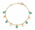 "Blue Clover Dangle" Bracelet - 14k Solid Gold