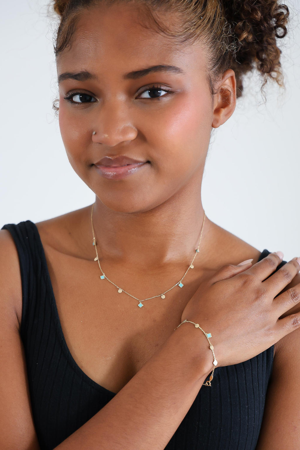 "Blue Clover Dangle" Bracelet - 14k Solid Gold
