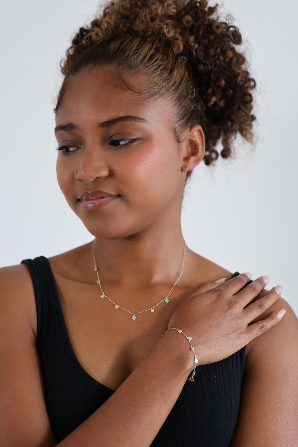 "Blue Clover Dangle" Bracelet - 14k Solid Gold