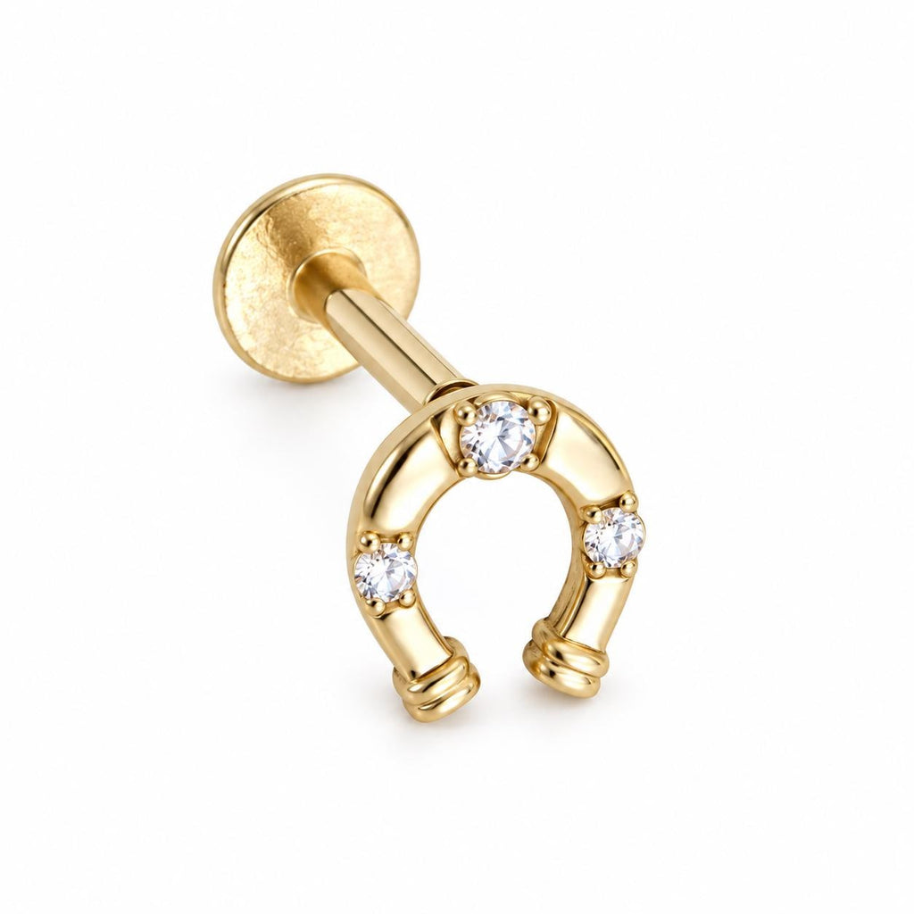 "Horseshoe CZ" Piercing Earring - 14k Yellow Gold