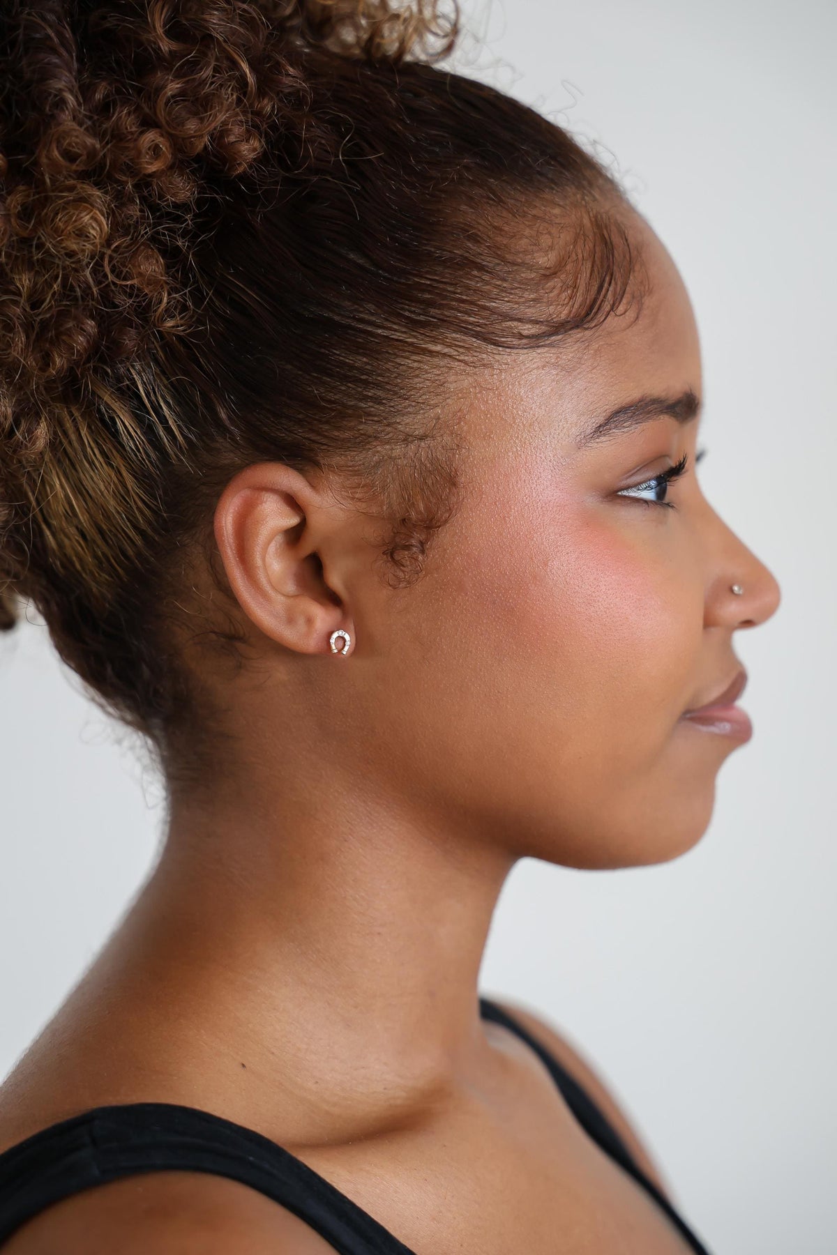"Horseshoe CZ" Piercing Earring - 14k Yellow Gold