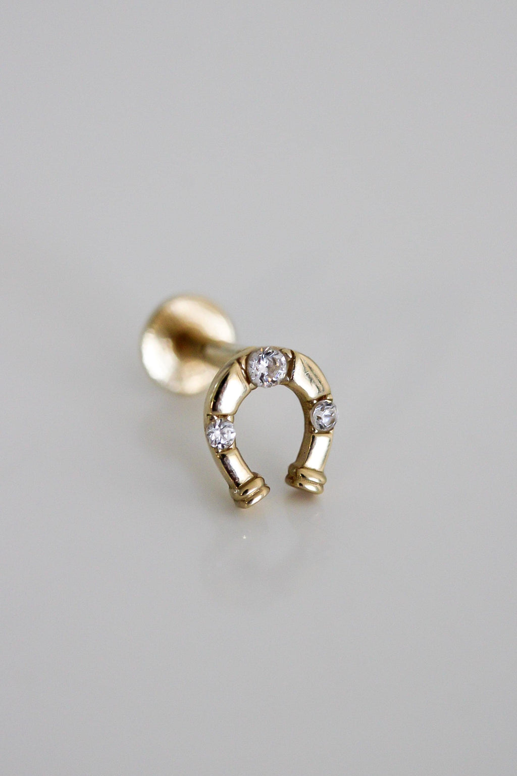 "Horseshoe CZ" Piercing Earring - 14k Yellow Gold