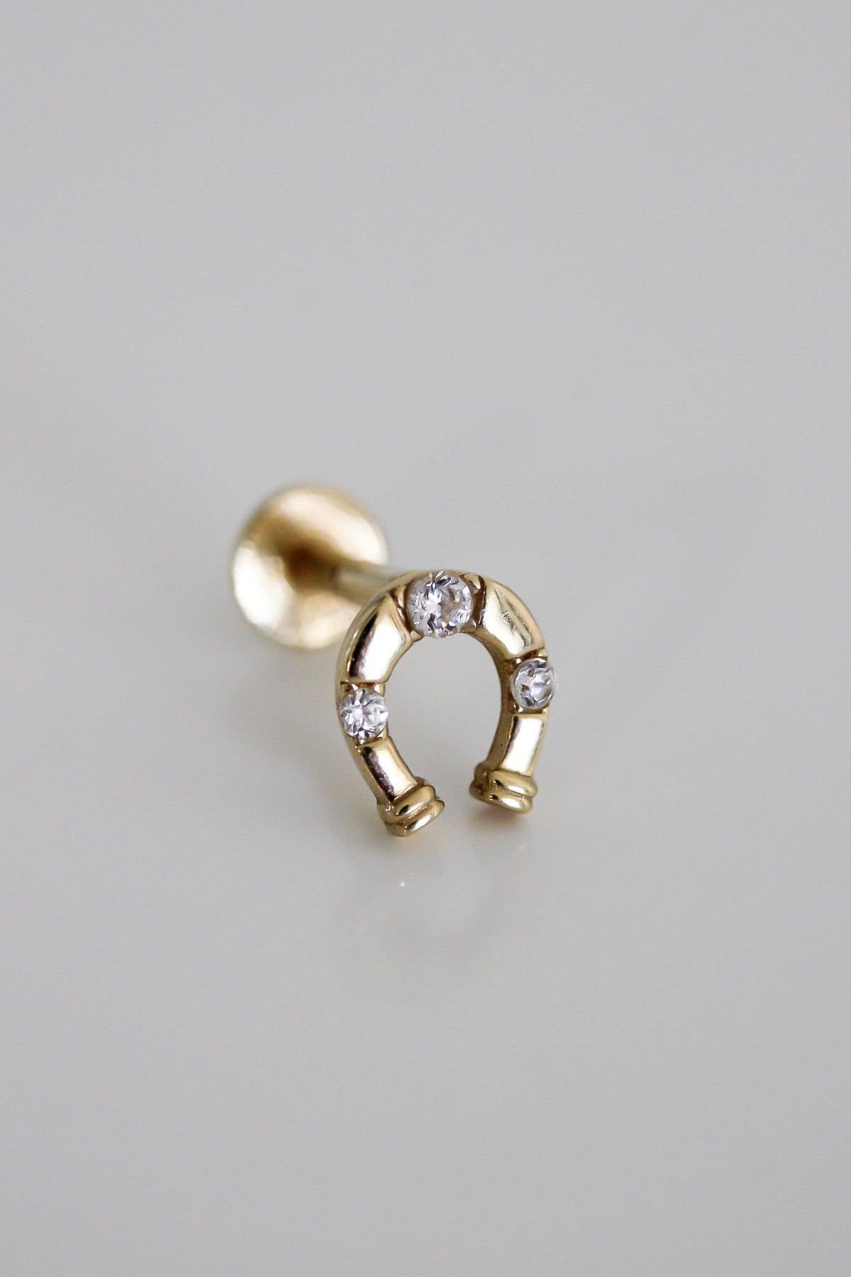"Horseshoe CZ" Piercing Earring - 14k Yellow Gold