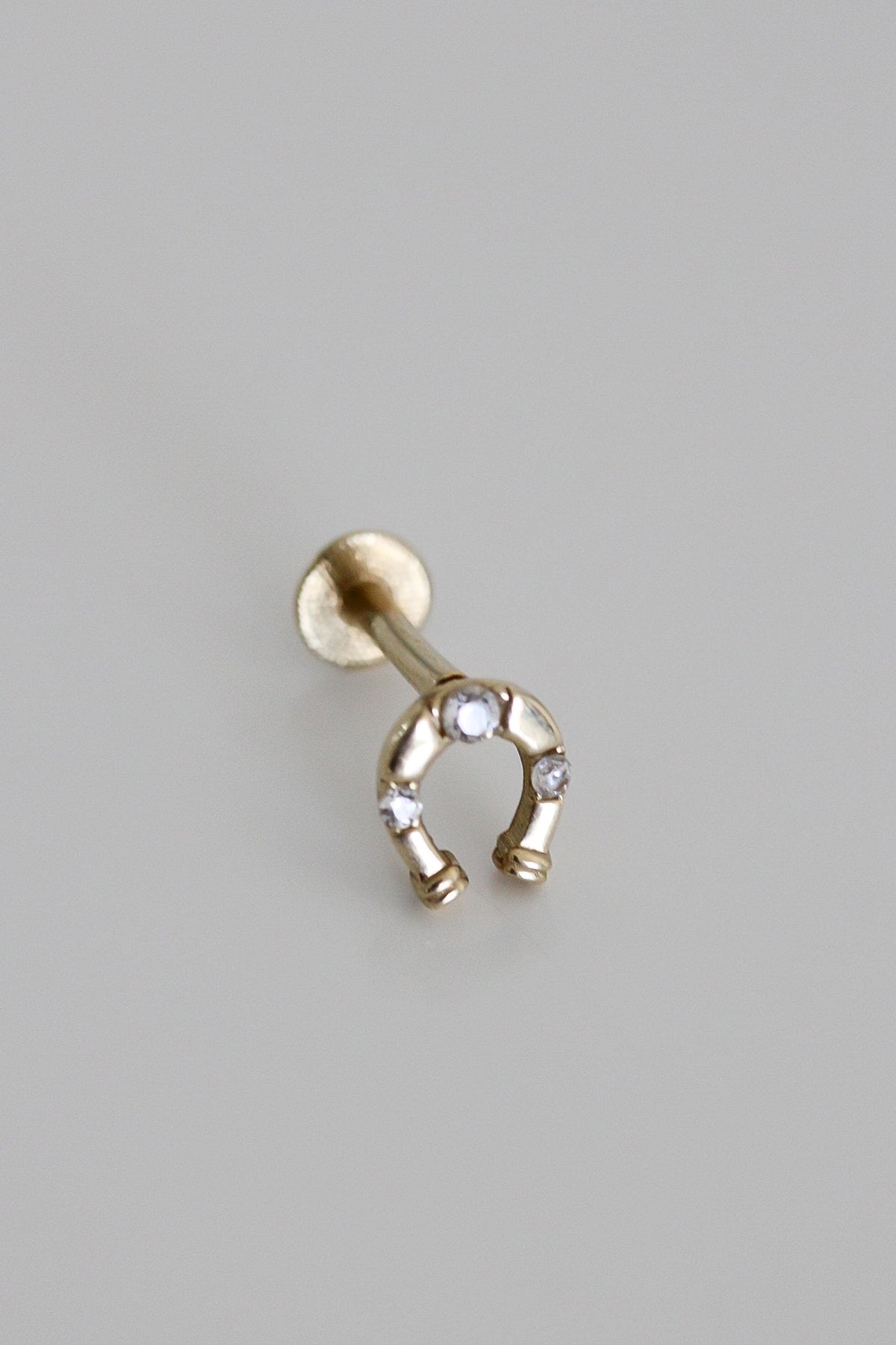 "Horseshoe CZ" Piercing Earring - 14k Yellow Gold