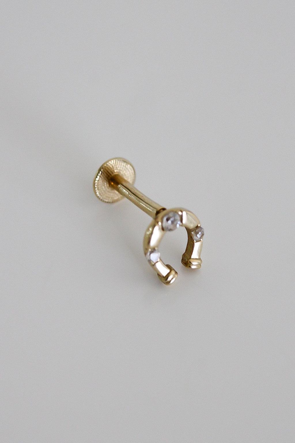 "Horseshoe CZ" Piercing Earring - 14k Yellow Gold