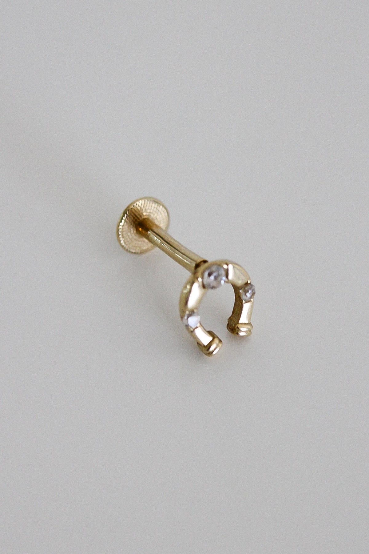 "Horseshoe CZ" Piercing Earring - 14k Yellow Gold