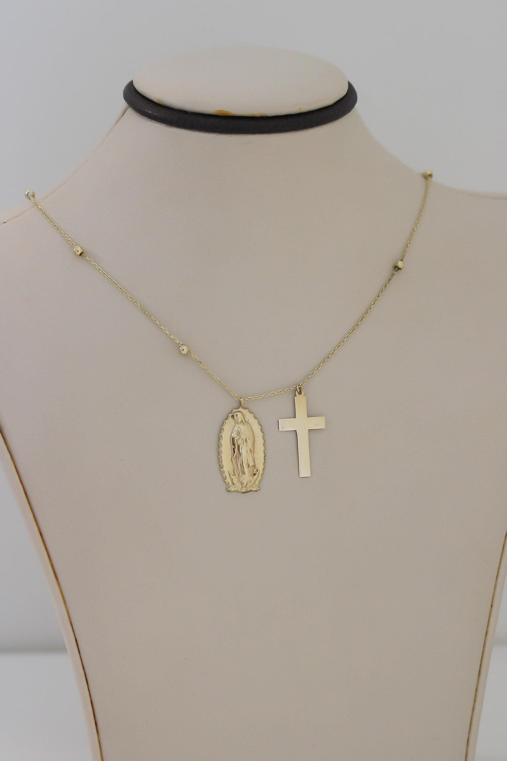 "Guadalupe & Cross" Necklace - 10k Yellow Gold