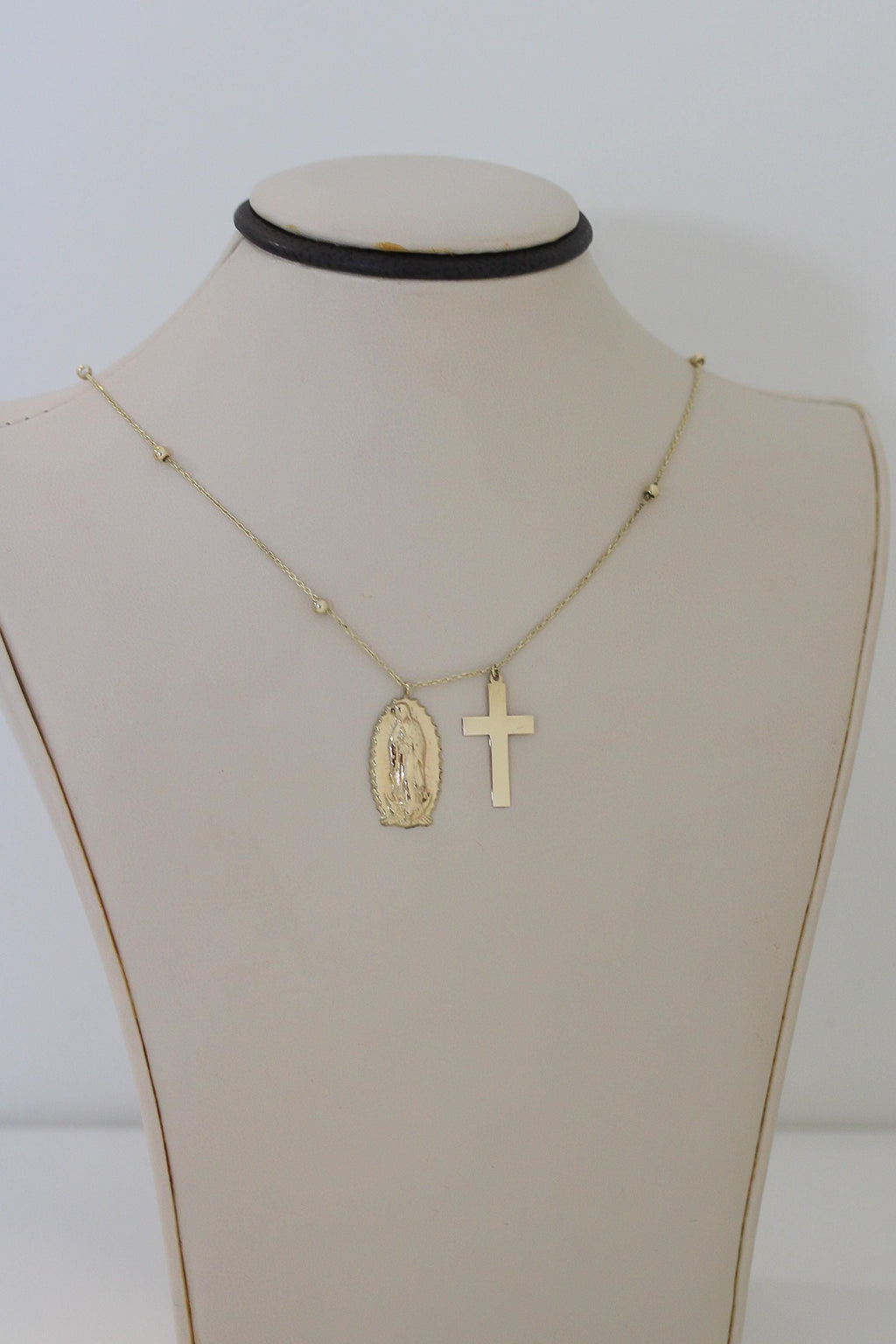 "Guadalupe & Cross" Necklace - 10k Yellow Gold