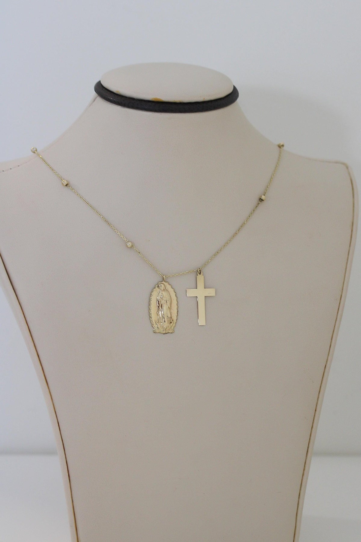"Guadalupe & Cross" Necklace - 10k Yellow Gold