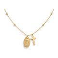 Virgin of Guadalupe and cross necklace in 10k solid gold