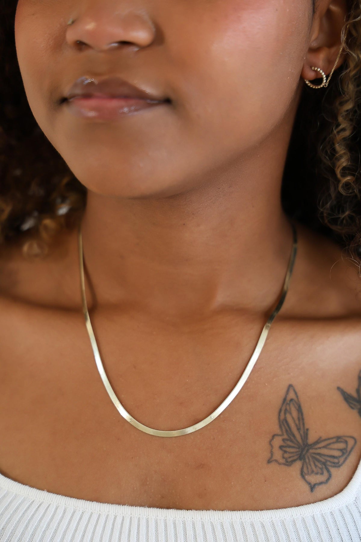 "Herringbone" Chain Necklace - 10k Yellow Gold