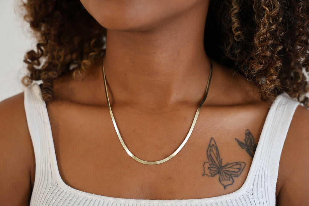 "Herringbone" Chain Necklace - 10k Yellow Gold