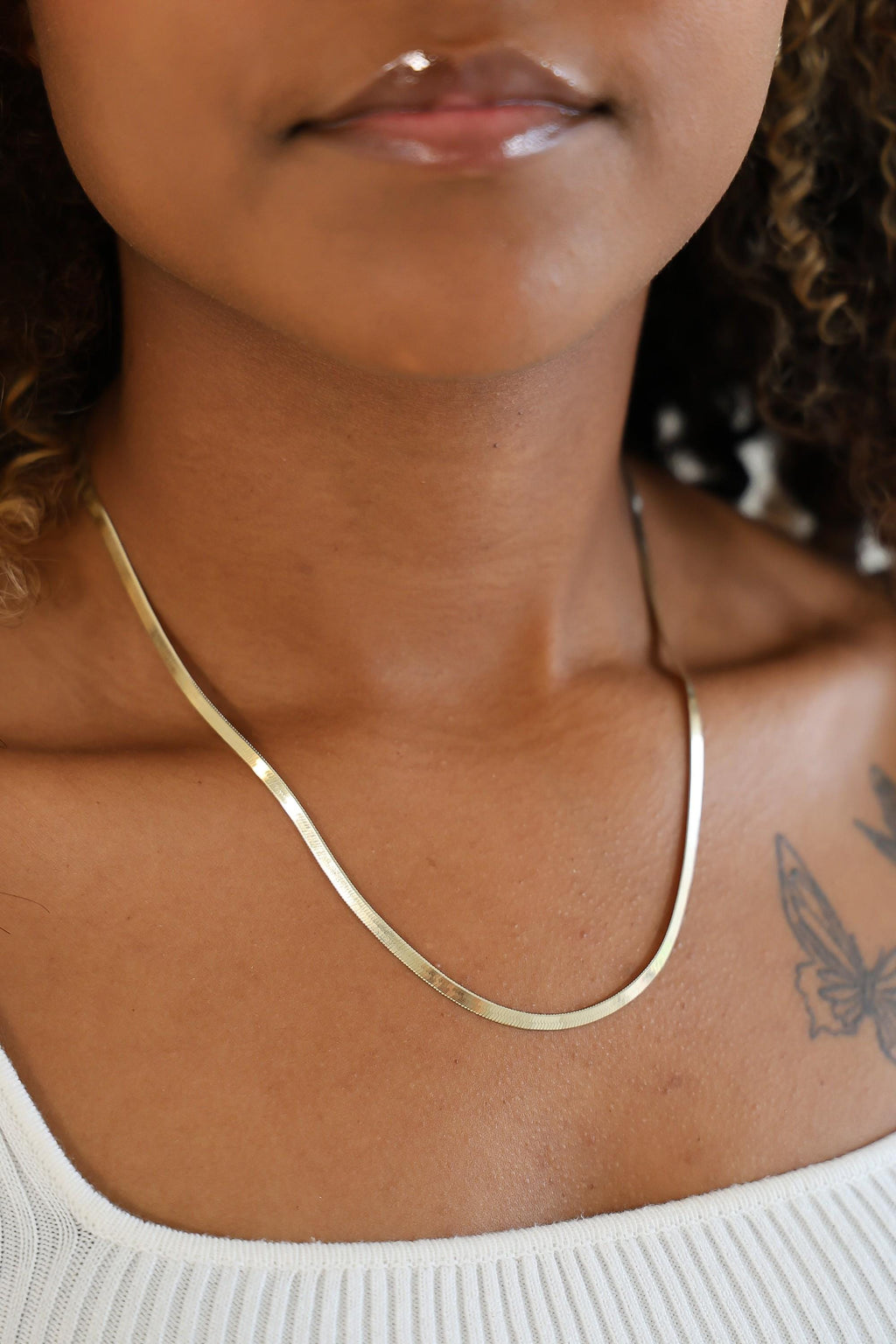 "Herringbone" Chain Necklace - 10k Yellow Gold