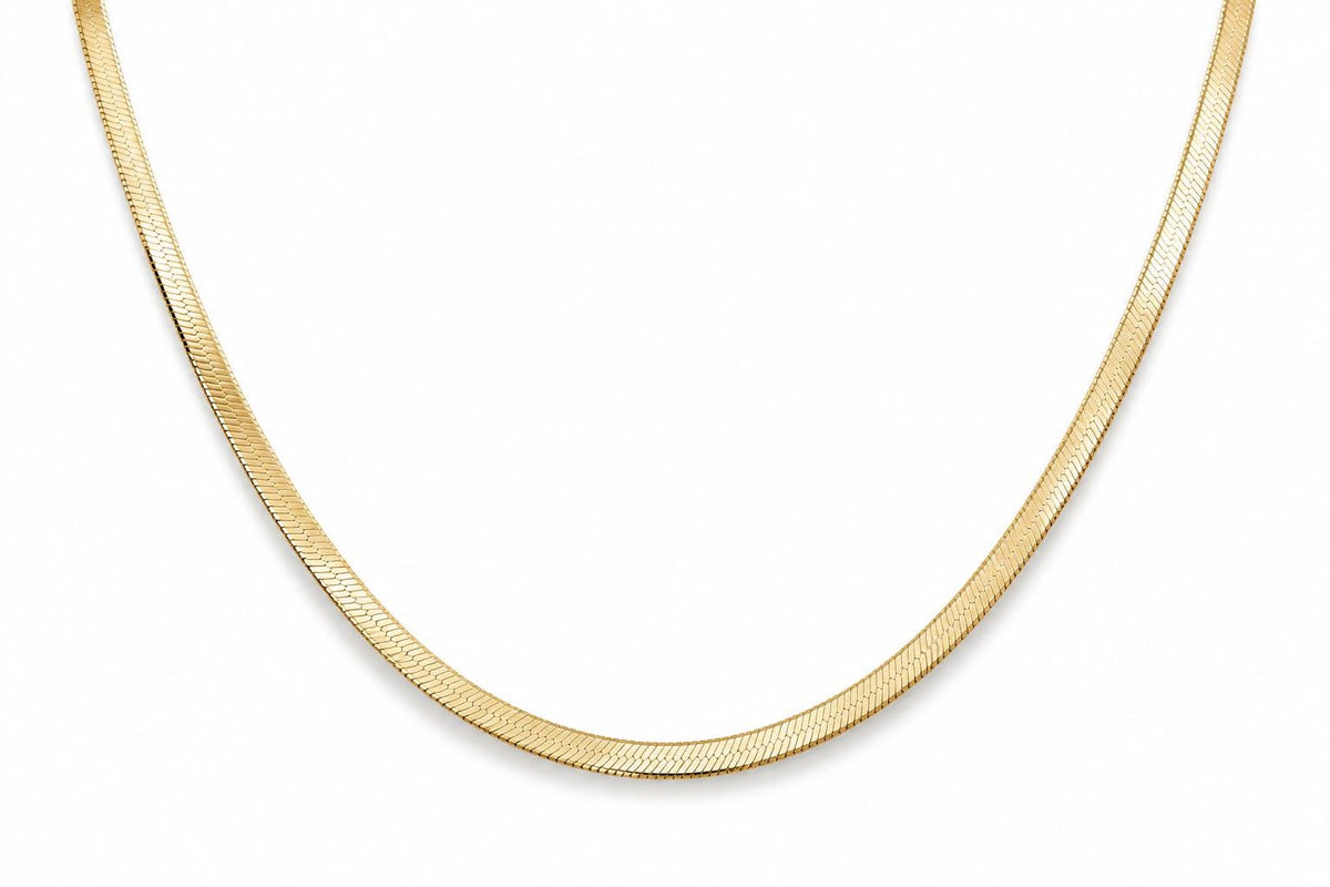 "Herringbone" Chain Necklace - 10k Yellow Gold