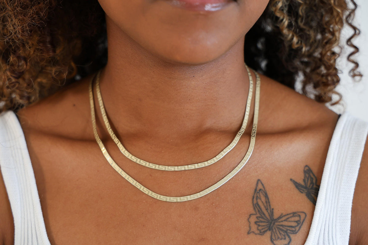 "Greek Herringbone" Chain Necklace - 10k Gold