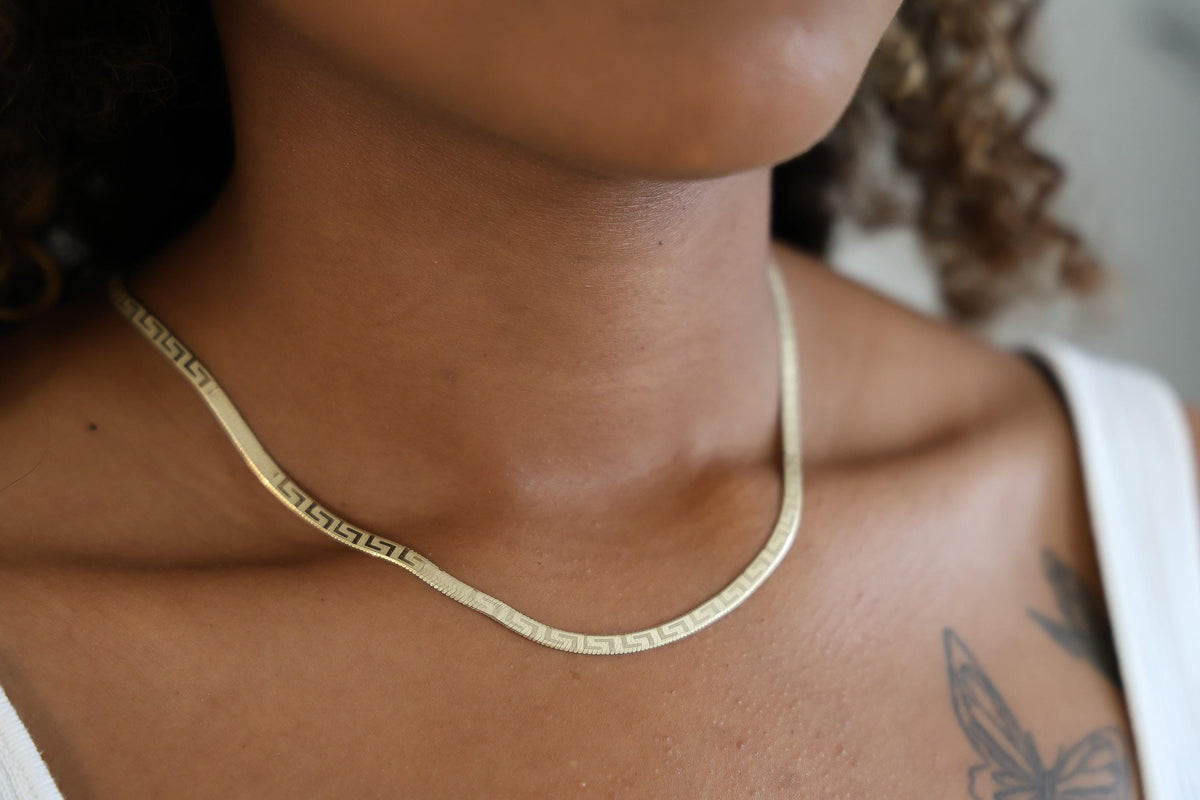 "Greek Herringbone" Chain Necklace - 10k Gold