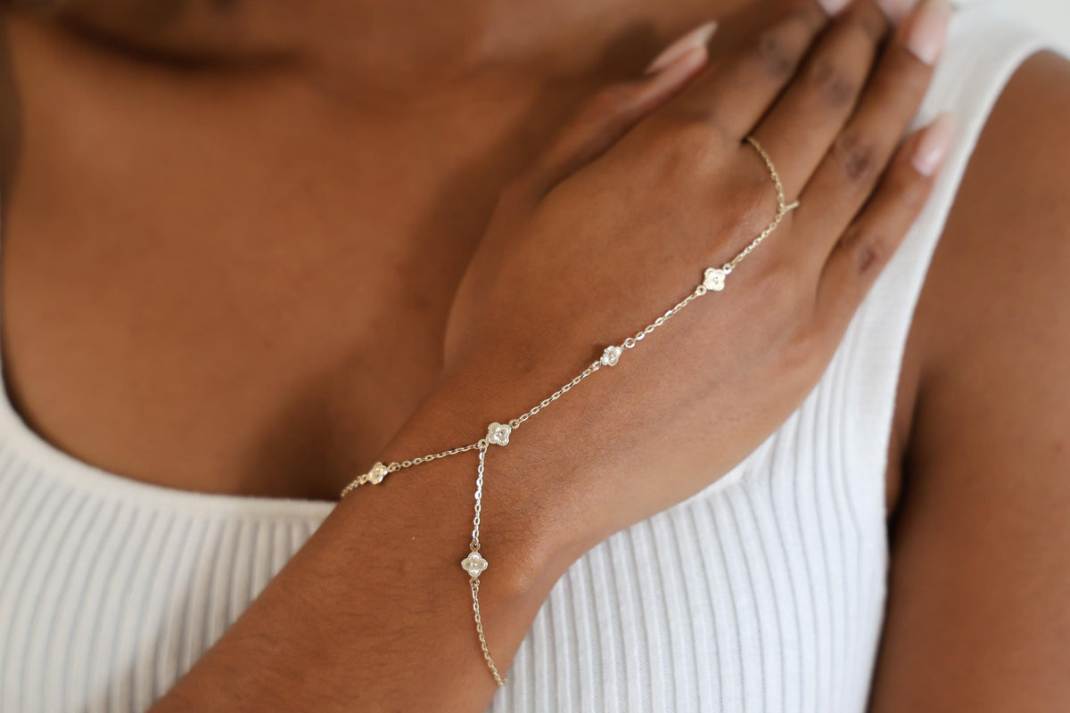 "Clover Flower" Hand Chain - 14k Yellow Gold