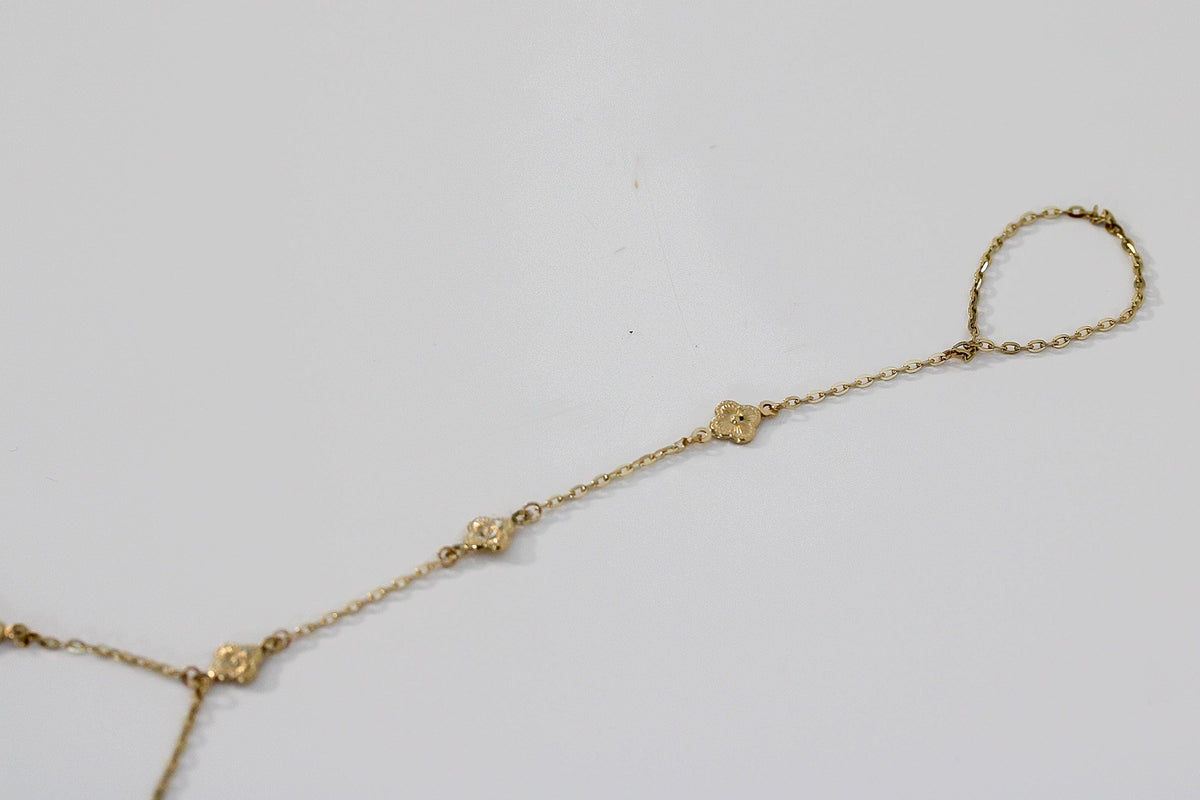 "Clover Flower" Hand Chain - 14k Yellow Gold