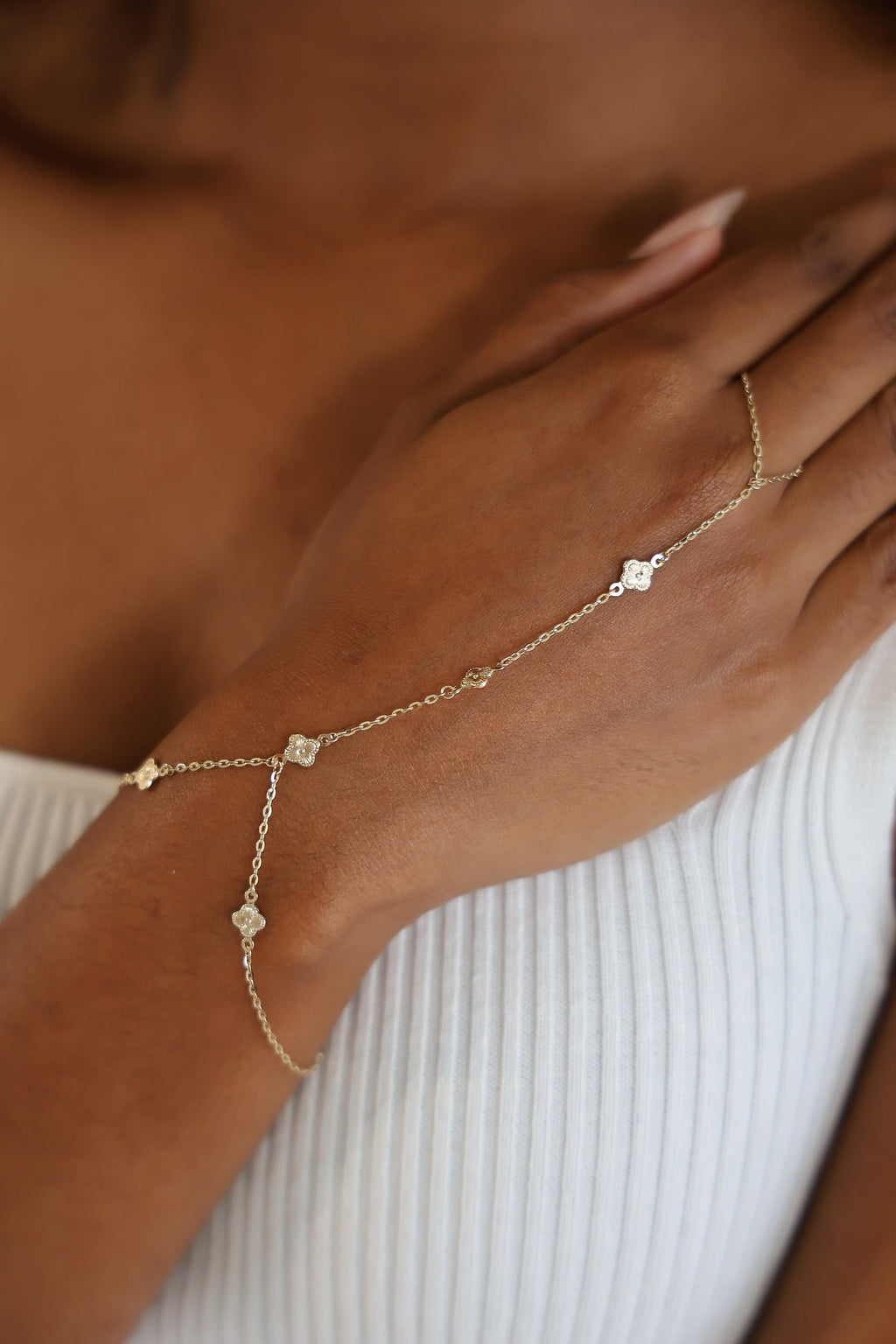 "Clover Flower" Hand Chain - 14k Yellow Gold