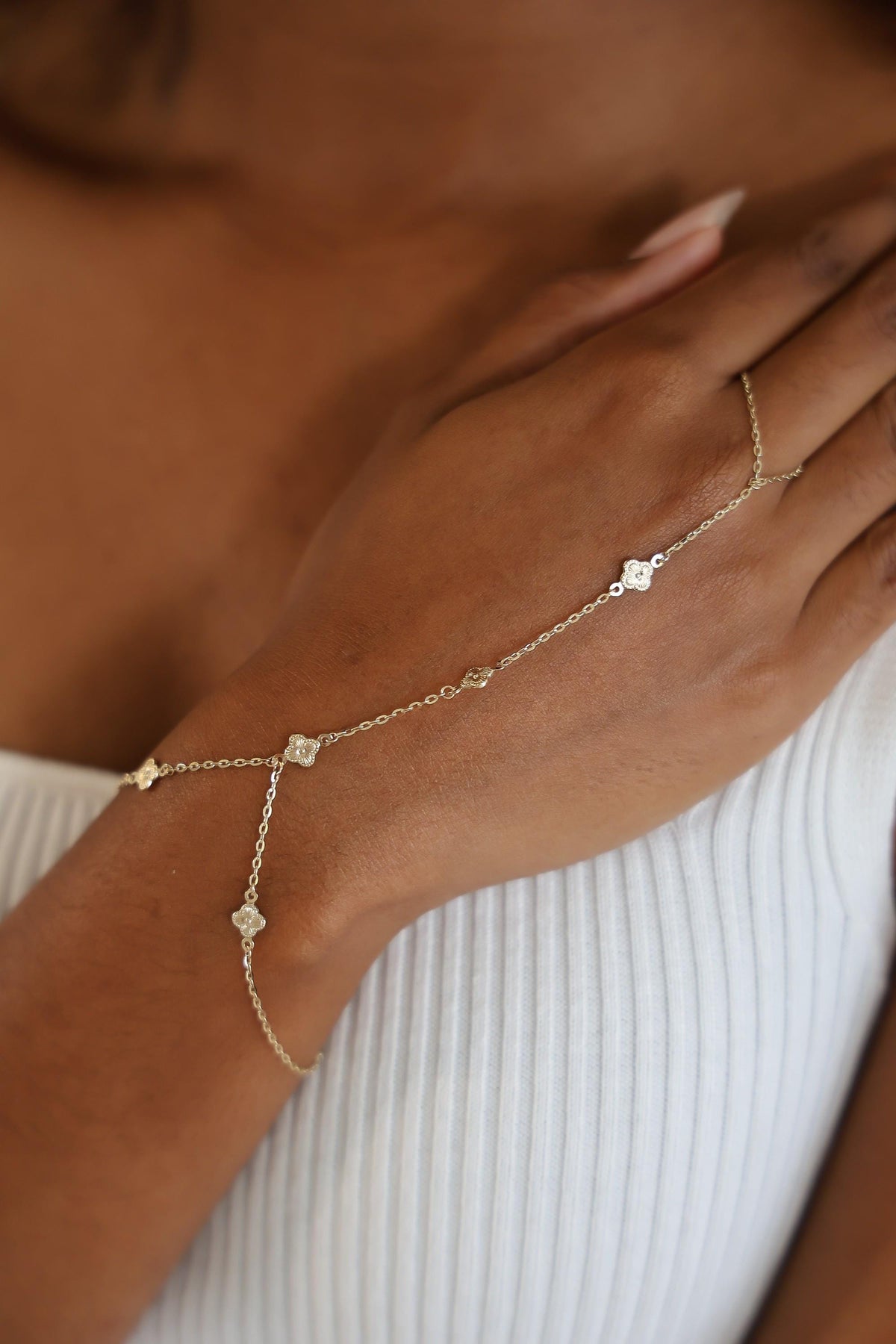 "Clover Flower" Hand Chain - 14k Yellow Gold