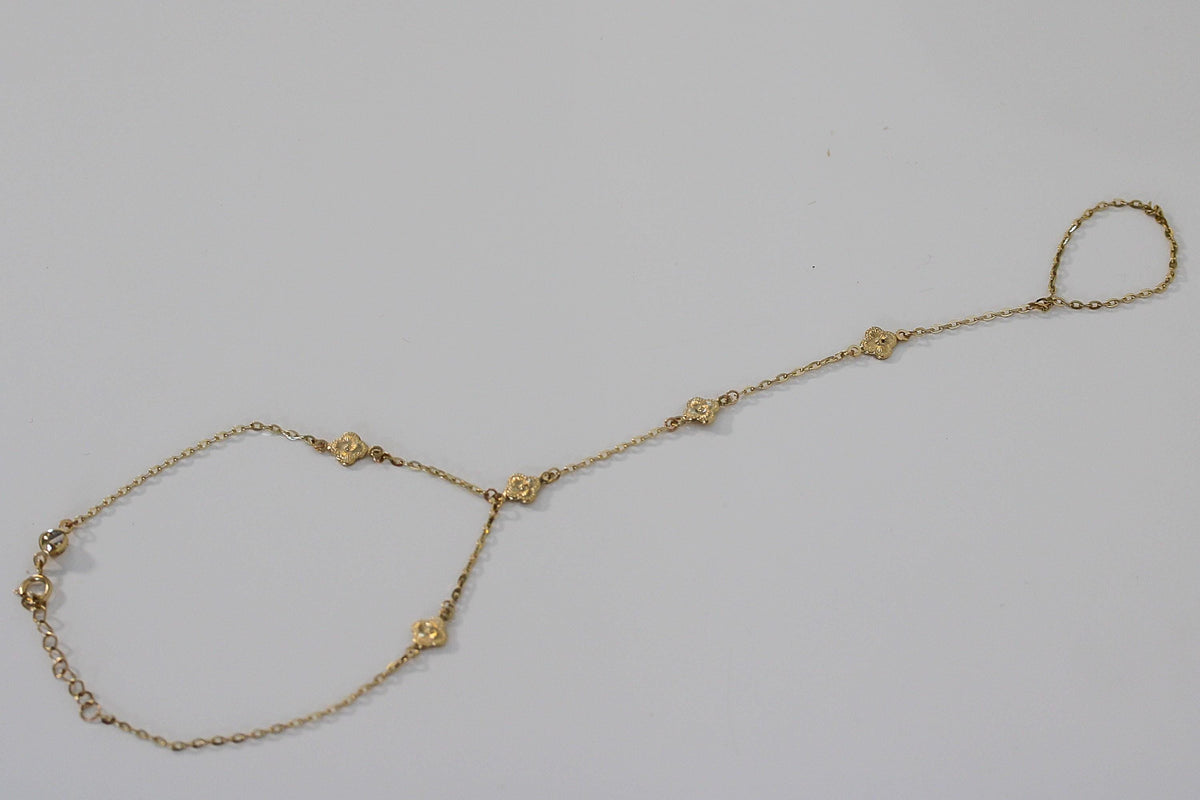 "Clover Flower" Hand Chain - 14k Yellow Gold