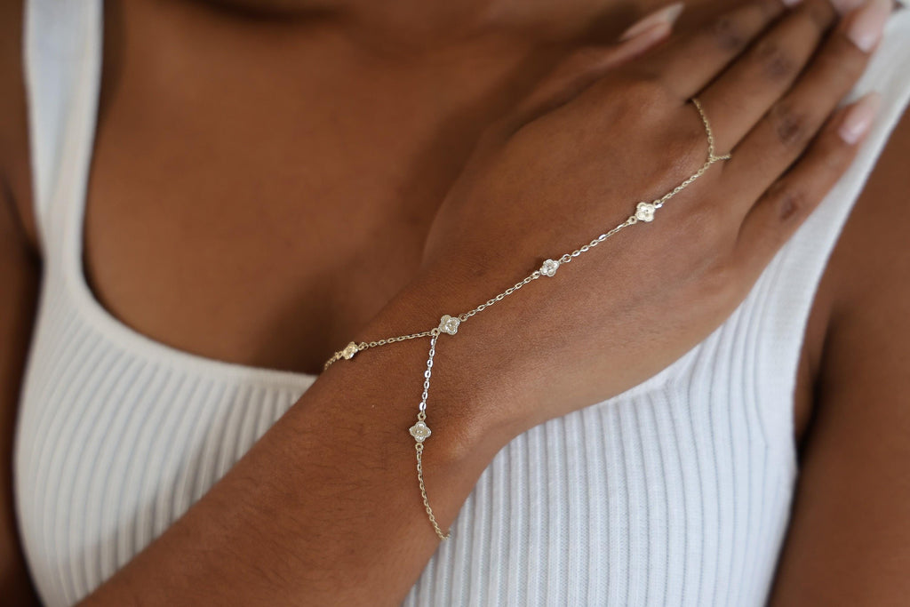 "Clover Flower" Hand Chain - 14k Yellow Gold