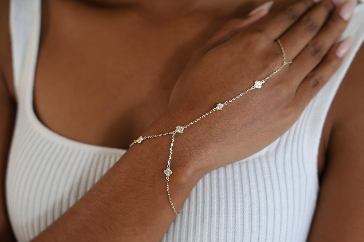 "Clover Flower" Hand Chain - 14k Yellow Gold