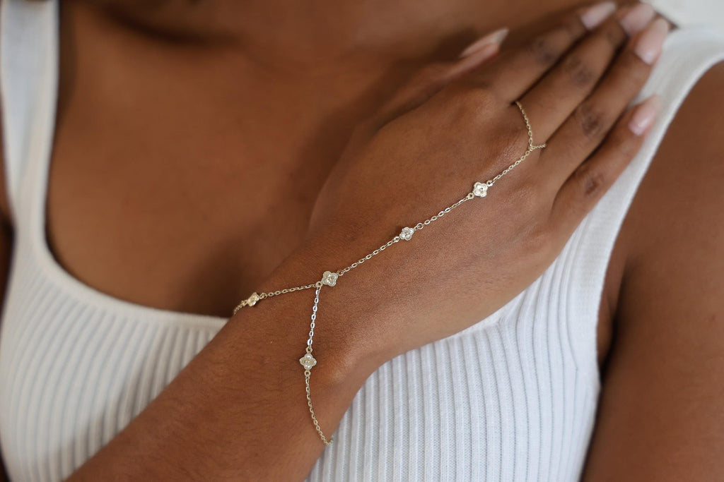 "Clover Flower" Hand Chain - 14k Yellow Gold