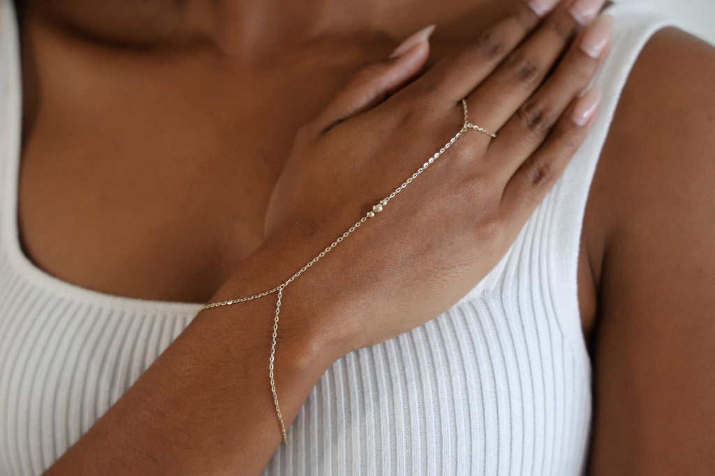 "Three Bead" Hand Chain - 14k Yellow Gold
