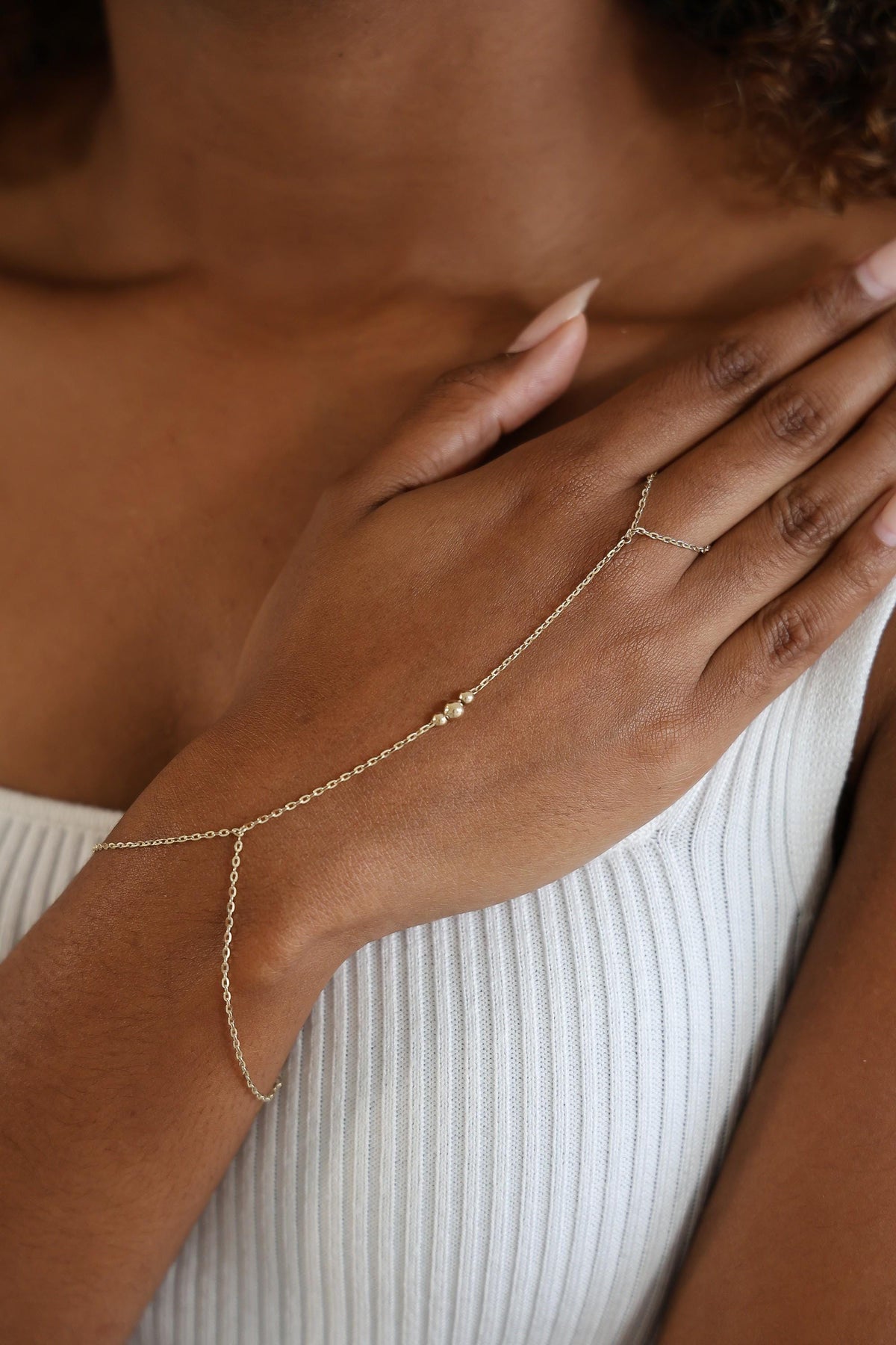 "Three Bead" Hand Chain - 14k Yellow Gold