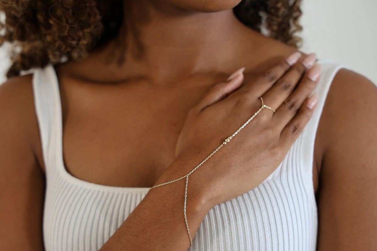 "Three Bead" Hand Chain - 14k Yellow Gold