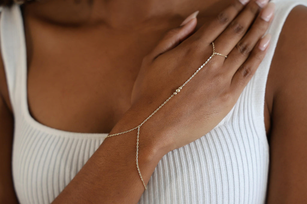 "Three Bead" Hand Chain - 14k Yellow Gold