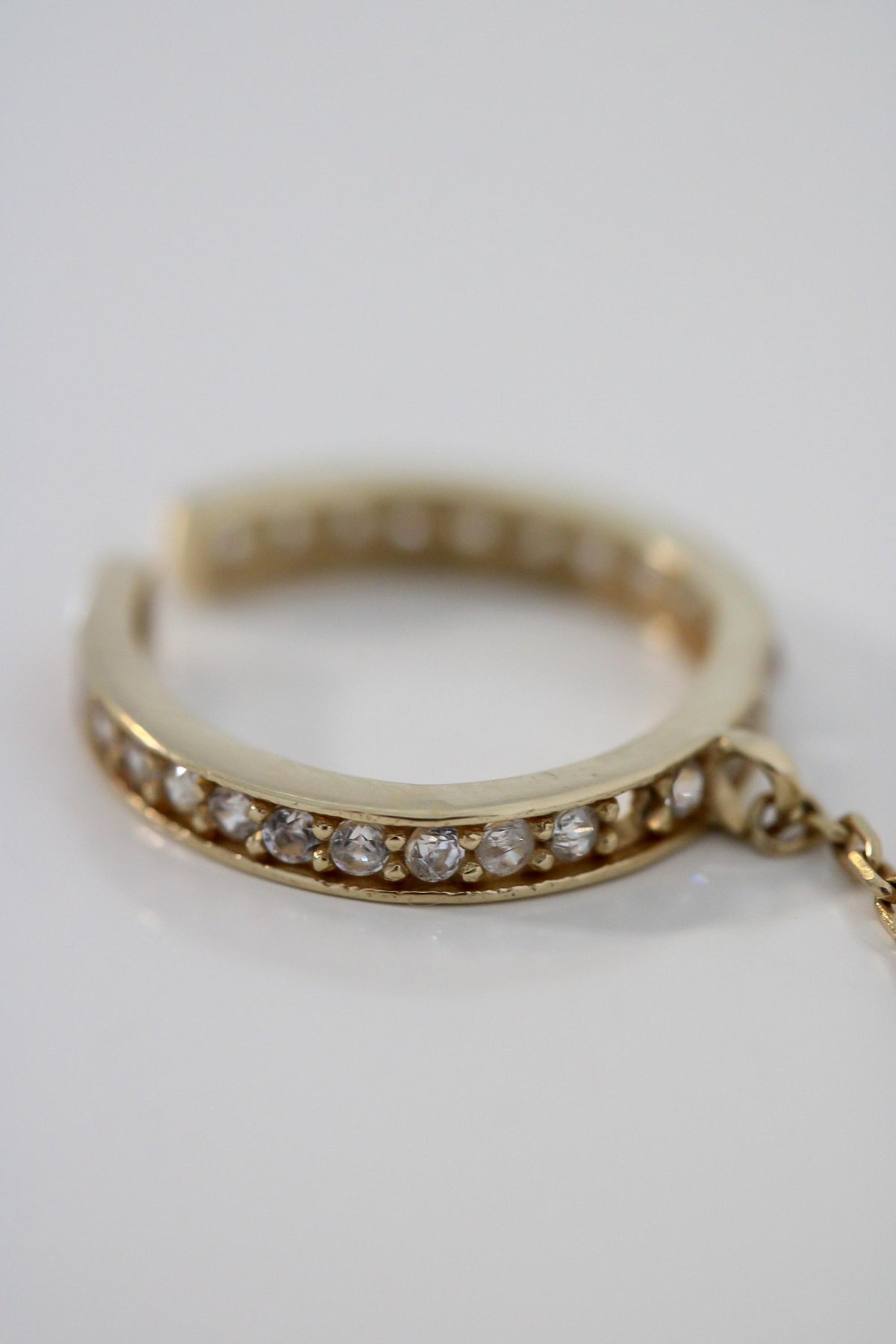 "Ball Bead Huggie" & Ear Cuff Chain Earring - 10k Gold (Single)