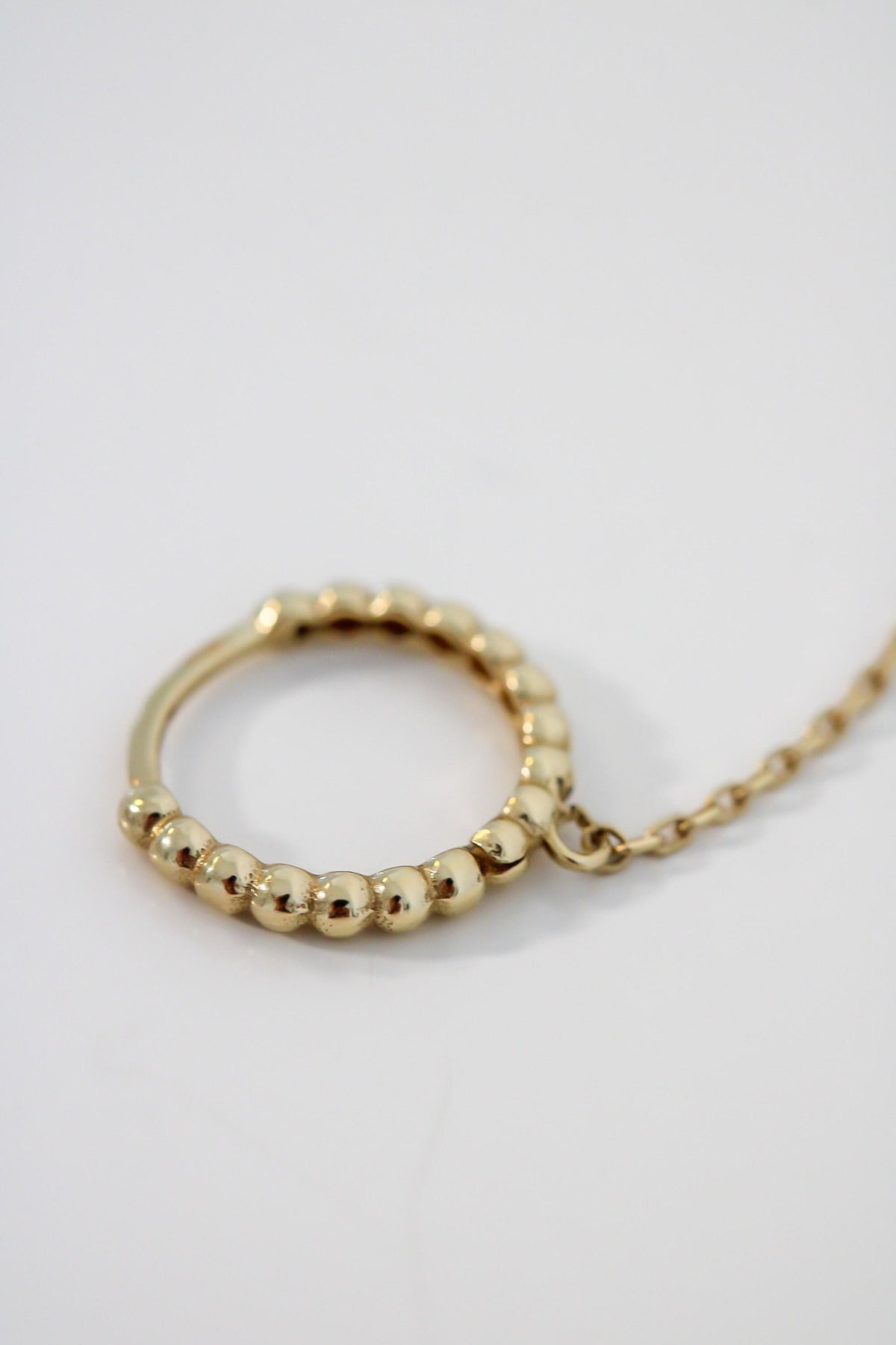 "Ball Bead Huggie" & Ear Cuff Chain Earring - 10k Gold (Single)